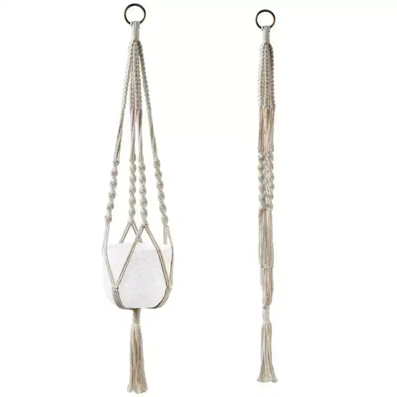 Tierra Garden 35 Macramé Support de Plante Accroché - Accent Bohème Chic, Disponible en Beige, Vert et Gris, S'adapte Parfaitement aux Pots de Fleurs d'Intérieur en Céramique de 16 cm