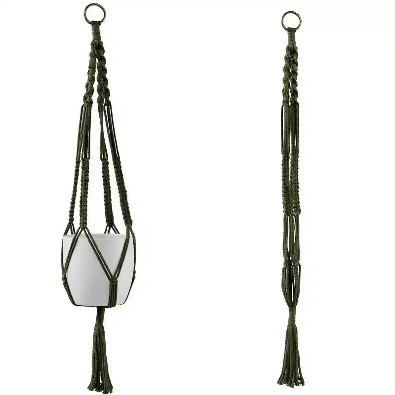Tierra Garden 35 Macramé Support de Plante Accroché - Accent Bohème Chic, Disponible en Beige, Vert et Gris, S'adapte Parfaitement aux Pots de Fleurs d'Intérieur en Céramique de 16 cm