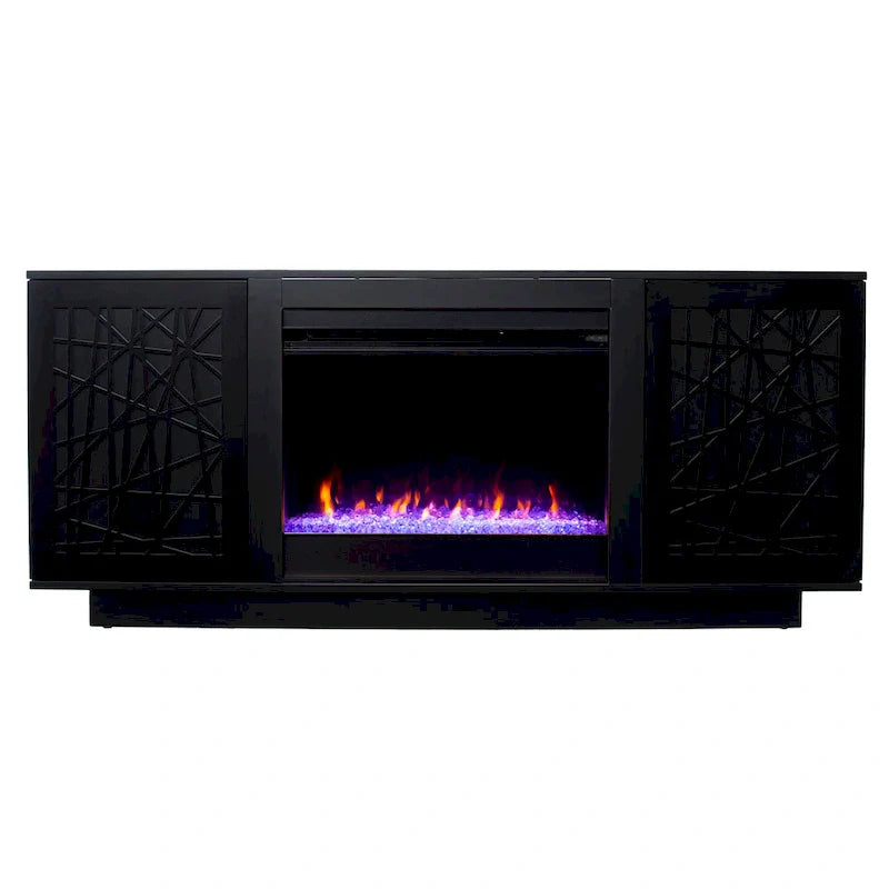 Meuble TV multimédia à cheminée électrique changeant de couleur SEI Furniture Delauro avec rangement