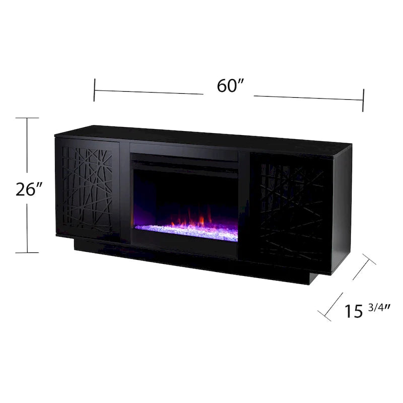 Meuble TV multimédia à cheminée électrique changeant de couleur SEI Furniture Delauro avec rangement