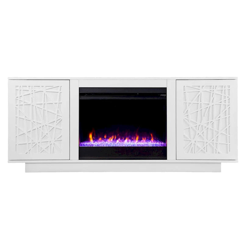 Meuble TV multimédia à cheminée électrique changeant de couleur SEI Furniture Delauro avec rangement