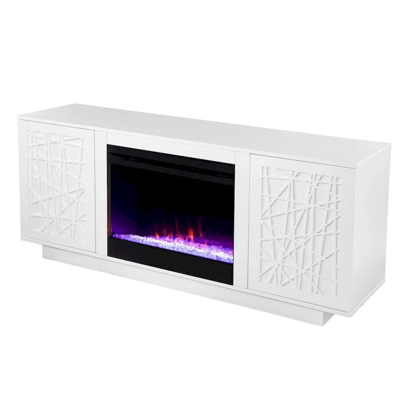 Meuble TV multimédia à cheminée électrique changeant de couleur SEI Furniture Delauro avec rangement
