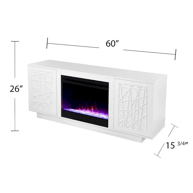 Meuble TV multimédia à cheminée électrique changeant de couleur SEI Furniture Delauro avec rangement