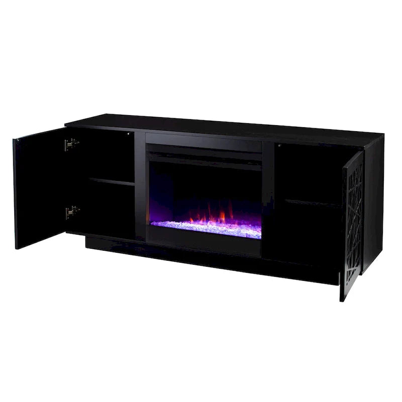 Meuble TV multimédia à cheminée électrique changeant de couleur SEI Furniture Delauro avec rangement