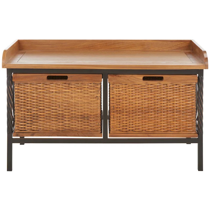 SAFAVIEH Vasilija banc de rangement étain antique / frêne clair - 33 x 15.7 x 20 - 33Wx16Dx20H