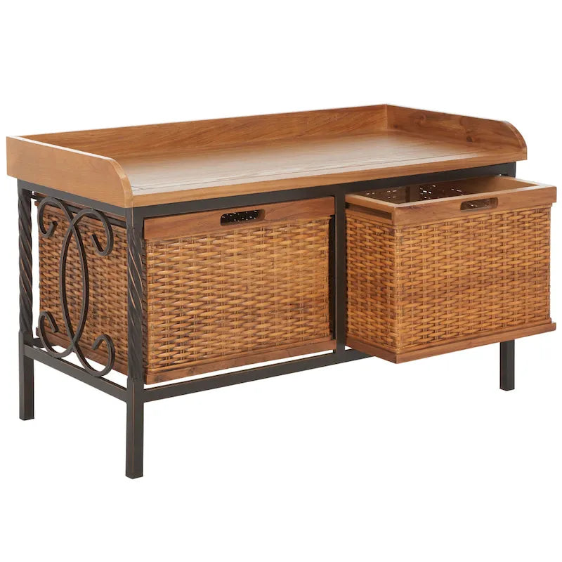 SAFAVIEH Vasilija banc de rangement étain antique / frêne clair - 33 x 15.7 x 20 - 33Wx16Dx20H