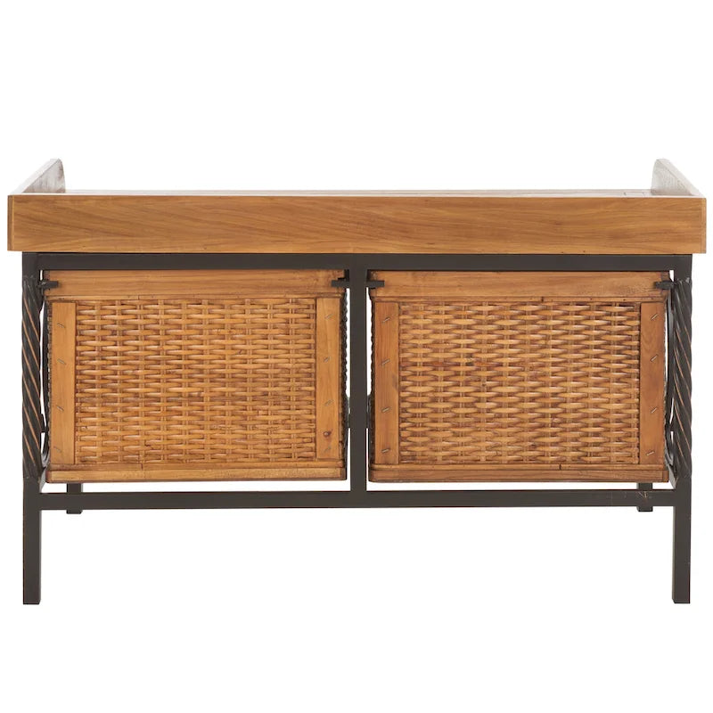 SAFAVIEH Vasilija banc de rangement étain antique / frêne clair - 33 x 15.7 x 20 - 33Wx16Dx20H