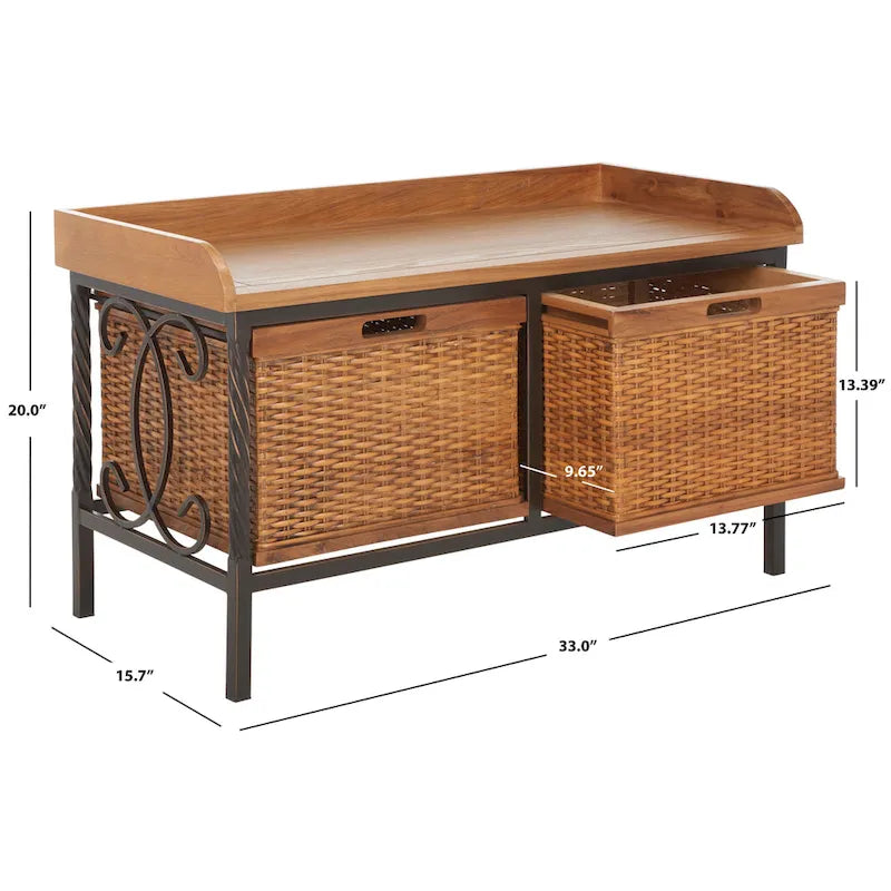 SAFAVIEH Vasilija banc de rangement étain antique / frêne clair - 33 x 15.7 x 20 - 33Wx16Dx20H