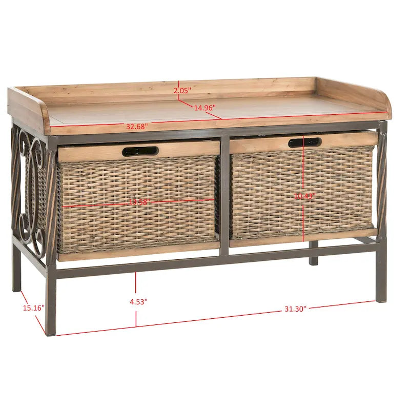 SAFAVIEH Vasilija banc de rangement étain antique / frêne clair - 33 x 15.7 x 20 - 33Wx16Dx20H