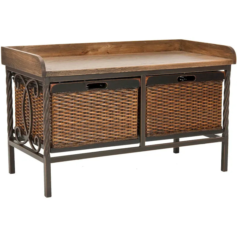 Banc de rangement SAFAVIEH Vasilija en étain antique/frêne clair – 33 x 15.7 x 20 – 33Lx16Px20H