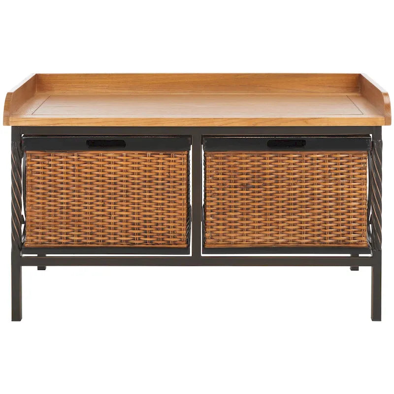 Banc de rangement SAFAVIEH Vasilija en étain antique/frêne clair – 33 x 15.7 x 20 – 33Lx16Px20H
