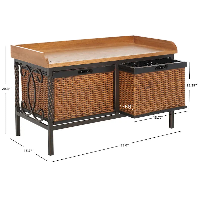 SAFAVIEH Vasilija banc de rangement étain antique / frêne clair - 33 x 15.7 x 20 - 33Wx16Dx20H