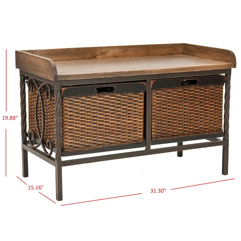 SAFAVIEH Vasilija banc de rangement étain antique / frêne clair - 33 x 15.7 x 20 - 33Wx16Dx20H