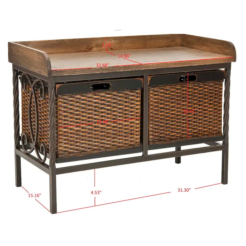 Banc de rangement SAFAVIEH Vasilija en étain antique/frêne clair – 33 x 15.7 x 20 – 33Lx16Px20H
