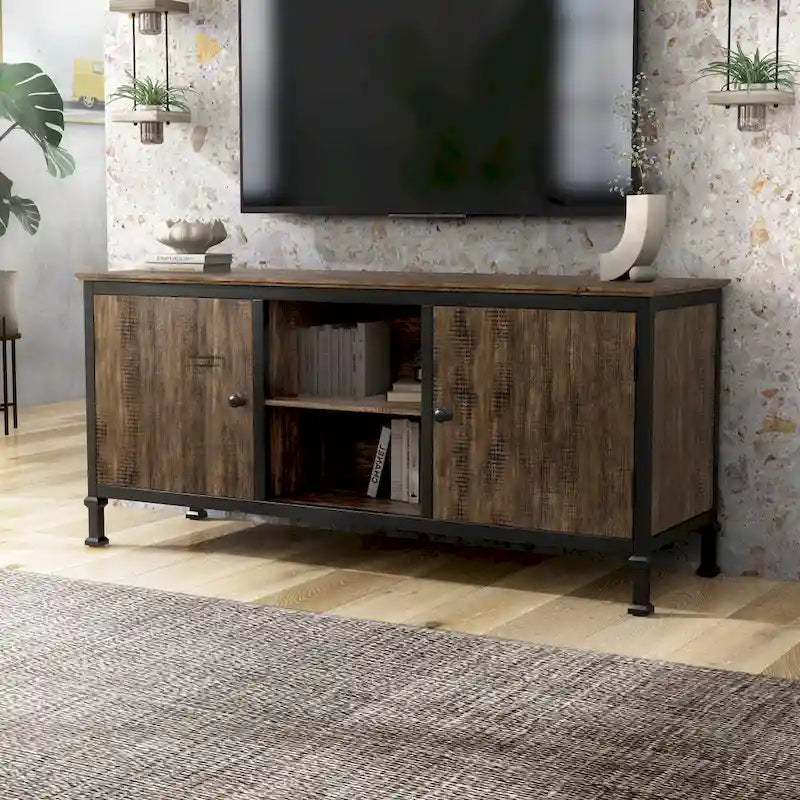 Meuble TV multifonctionnel en bois de chêne rustique Dele de 60 pouces par Furniture of America