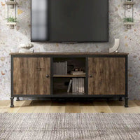 Meuble TV multifonctionnel en bois de chêne rustique Dele de 60 pouces par Furniture of America