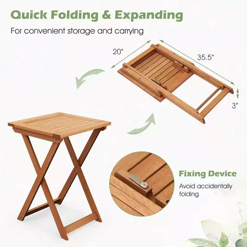 Costway Ensemble bistro en bois d'extérieur 3 pièces avec 2 chaises en bois dur et table bistro pliante de patio