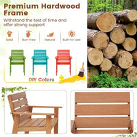 Costway Ensemble bistro en bois d'extérieur 3 pièces avec 2 chaises en bois dur et table bistro pliante de patio