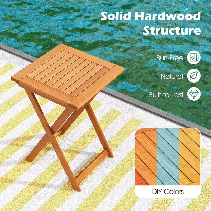 Costway Ensemble bistro en bois d'extérieur 3 pièces avec 2 chaises en bois dur et table bistro pliante de patio