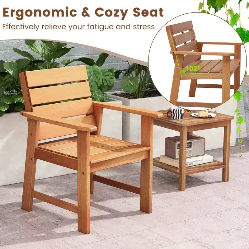 Costway Ensemble bistro en bois d'extérieur 3 pièces avec 2 chaises en bois dur et table bistro pliante de patio