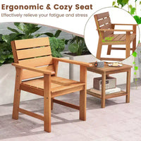Costway Ensemble bistro en bois d'extérieur 3 pièces avec 2 chaises en bois dur et table bistro pliante de patio