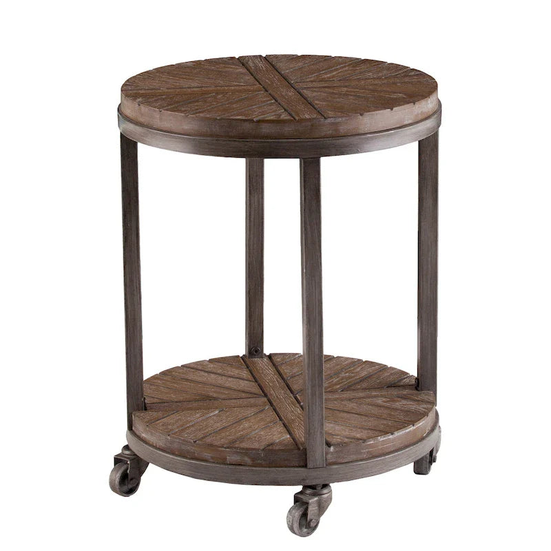 Table d'appoint ronde en bois marron industriel avec étagère SEI Furniture Kenya