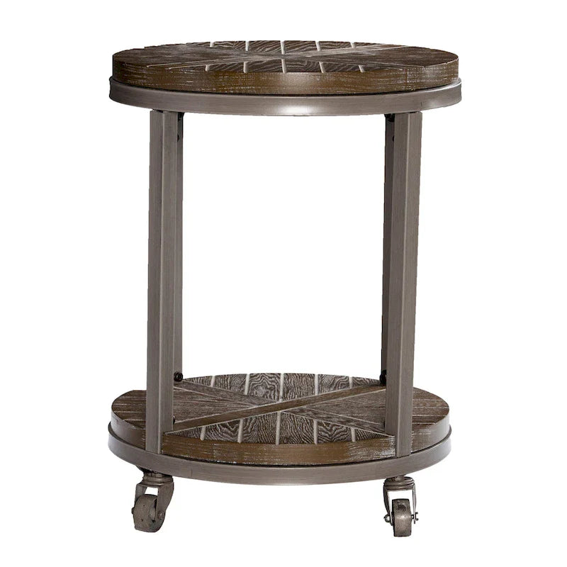 Table d'appoint ronde en bois marron industriel avec étagère SEI Furniture Kenya
