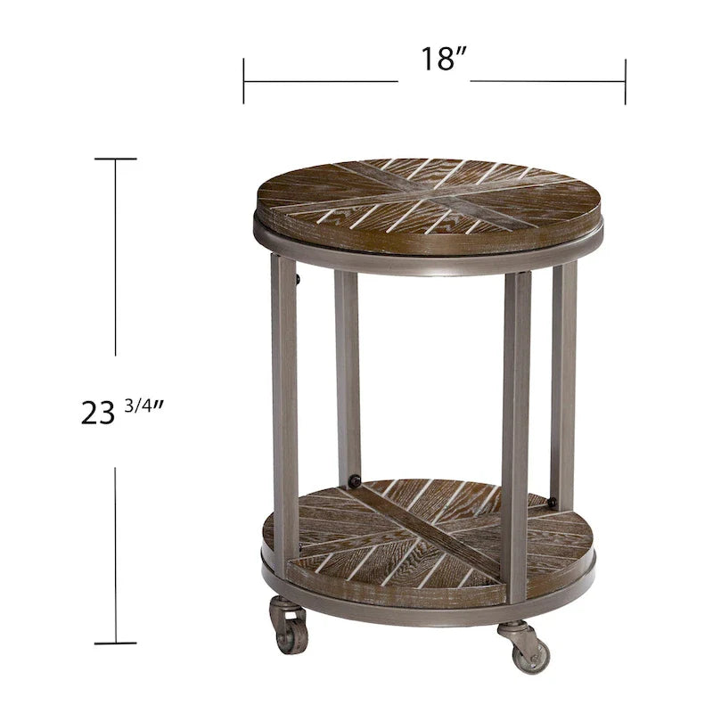 Table d'appoint ronde en bois marron industriel avec étagère SEI Furniture Kenya