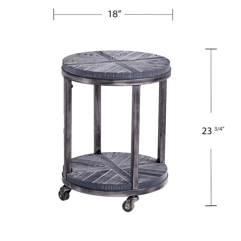 Table d'appoint ronde en bois marron industriel avec étagère SEI Furniture Kenya