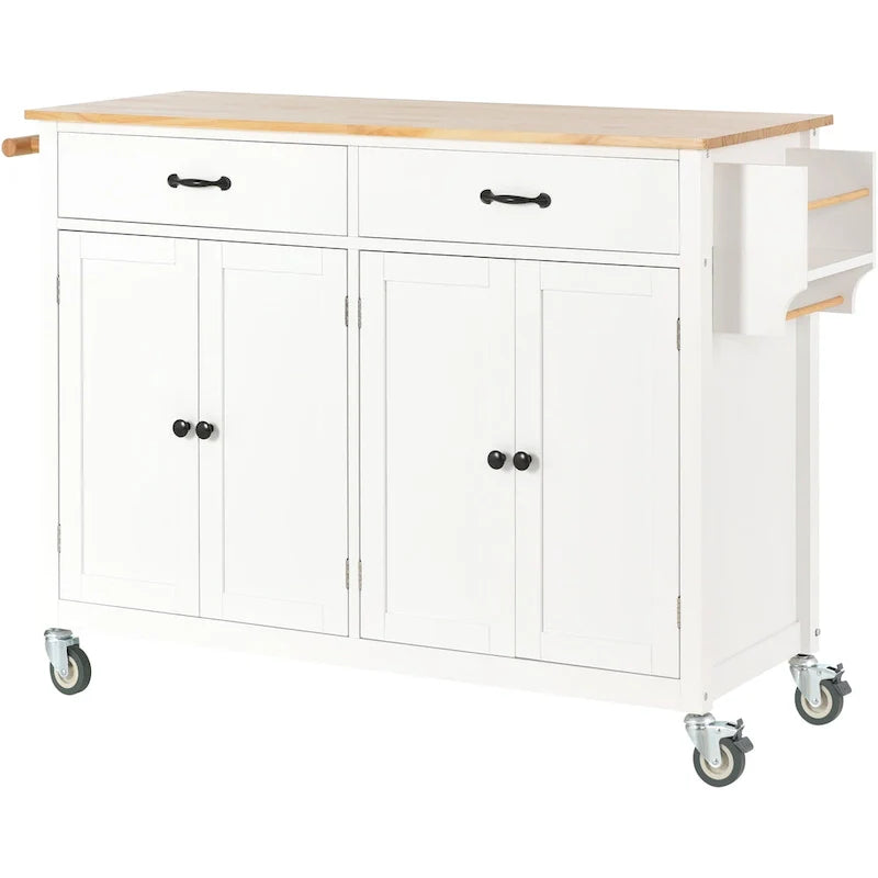 Dessert de cuisine essentiel en MDF avec plateau en bois massif, roues verrouillables et porte-épices