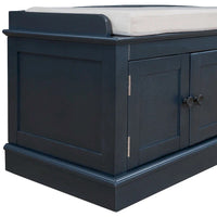 Banc de rangement avec 4 portes et étagères réglables avec coussin amovible (bleu marine antique)