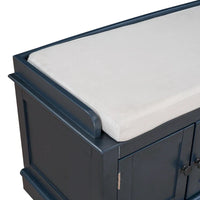 Banc de rangement avec 4 portes et étagères réglables avec coussin amovible (bleu marine antique)