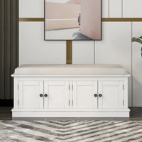 Banc de rangement avec 4 portes et étagères réglables avec coussin amovible (bleu marine antique)