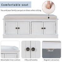 Banc de rangement avec 4 portes et étagères réglables avec coussin amovible (bleu marine antique)
