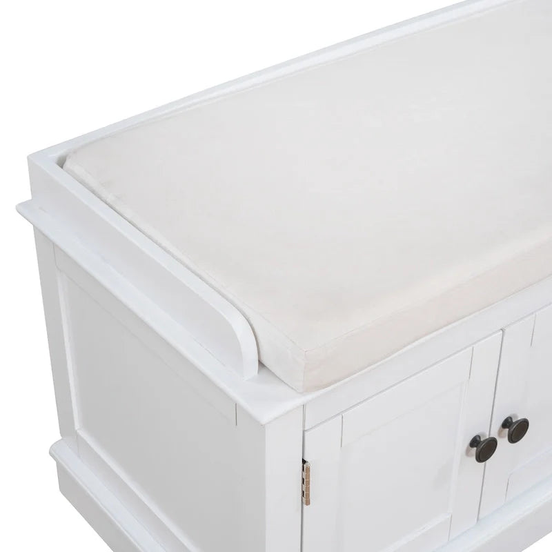Banc de rangement avec 4 portes et étagères réglables avec coussin amovible (bleu marine antique)