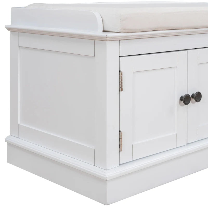 Banc de rangement avec 4 portes et étagères réglables avec coussin amovible (bleu marine antique)