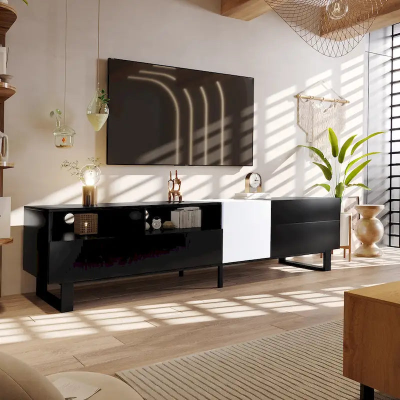 Meuble TV moderne console multimédia pour TV 80 pouces avec double espace de rangement - 15.00 x 70.90 x 19.70