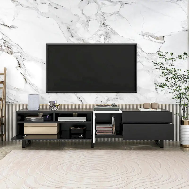 Meuble TV moderne console multimédia pour TV 80 pouces avec double espace de rangement - 15.00 x 70.90 x 19.70