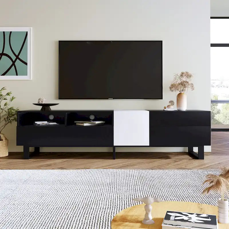 Meuble TV moderne console multimédia pour TV 80 pouces avec double espace de rangement - 15.00 x 70.90 x 19.70