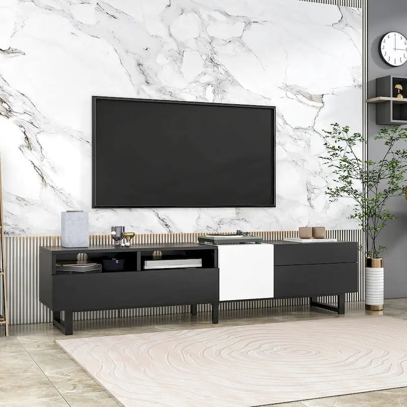 Meuble TV moderne console multimédia pour TV 80 pouces avec double espace de rangement - 15.00 x 70.90 x 19.70