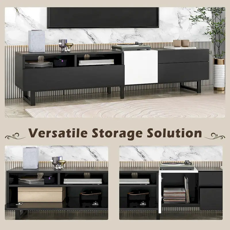 Meuble TV moderne console multimédia pour TV 80 pouces avec double espace de rangement - 15.00 x 70.90 x 19.70