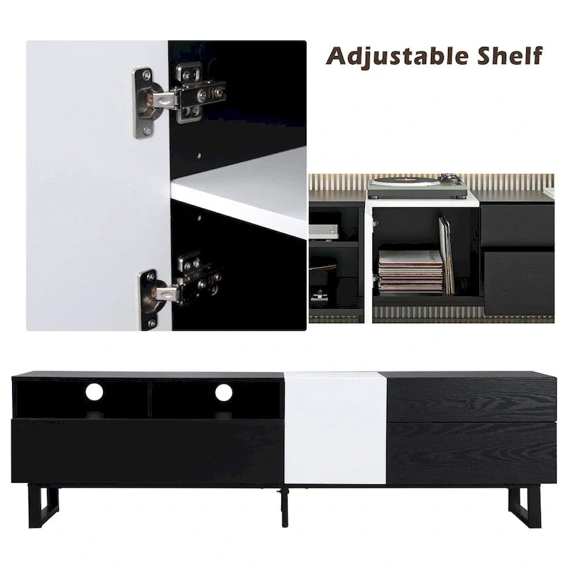 Meuble TV moderne console multimédia pour TV 80 pouces avec double espace de rangement - 15.00 x 70.90 x 19.70