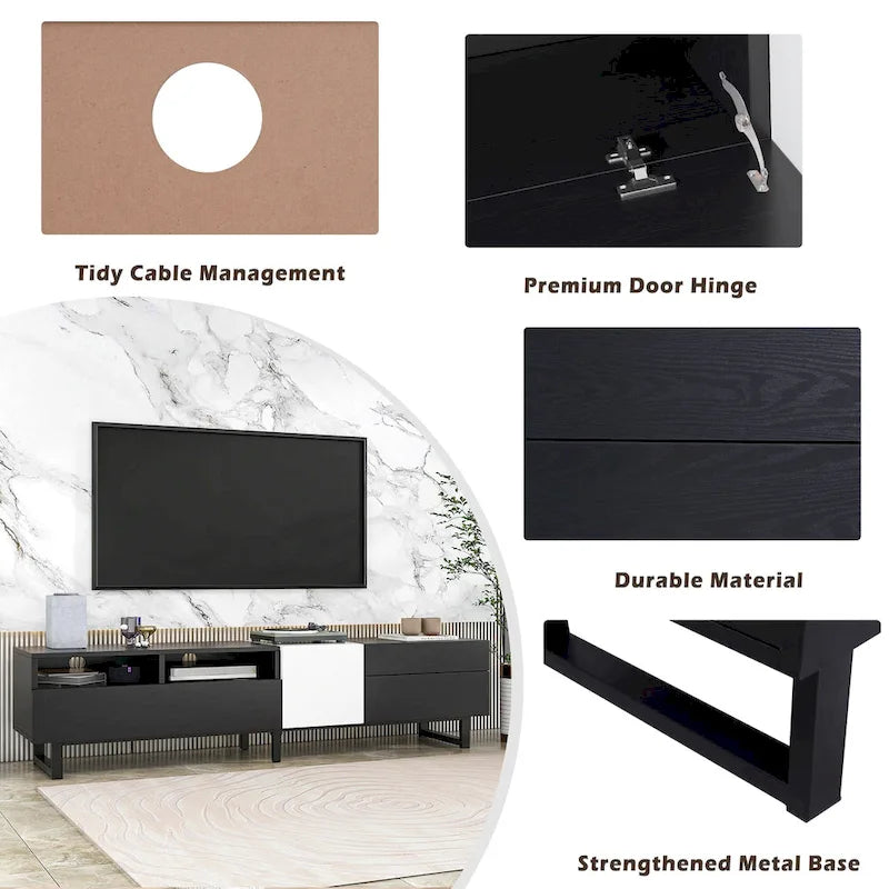 Meuble TV moderne console multimédia pour TV 80 pouces avec double espace de rangement - 15.00 x 70.90 x 19.70