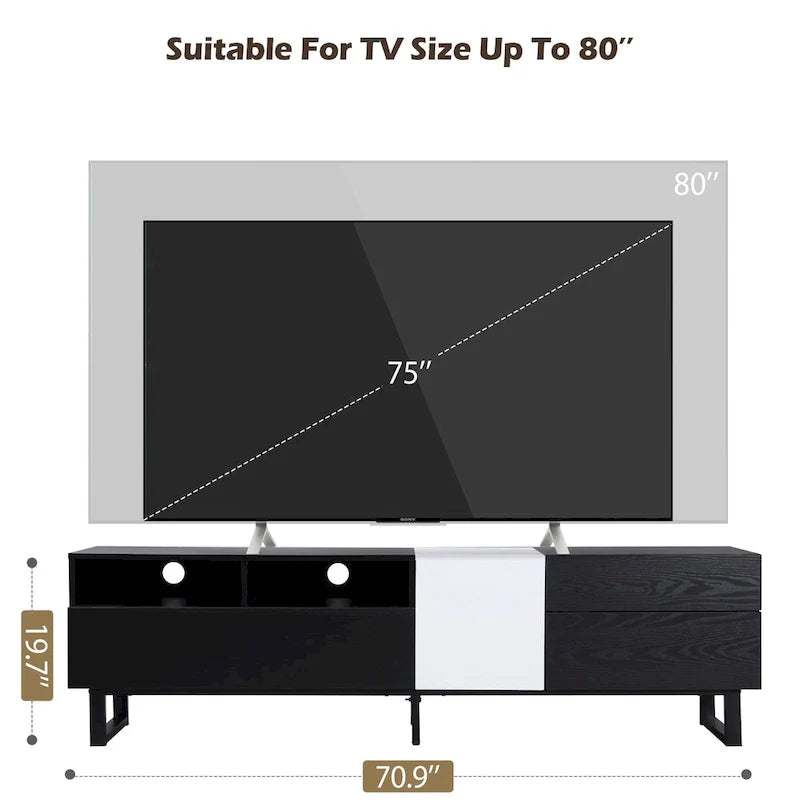Meuble TV moderne console multimédia pour TV 80 pouces avec double espace de rangement - 15.00 x 70.90 x 19.70