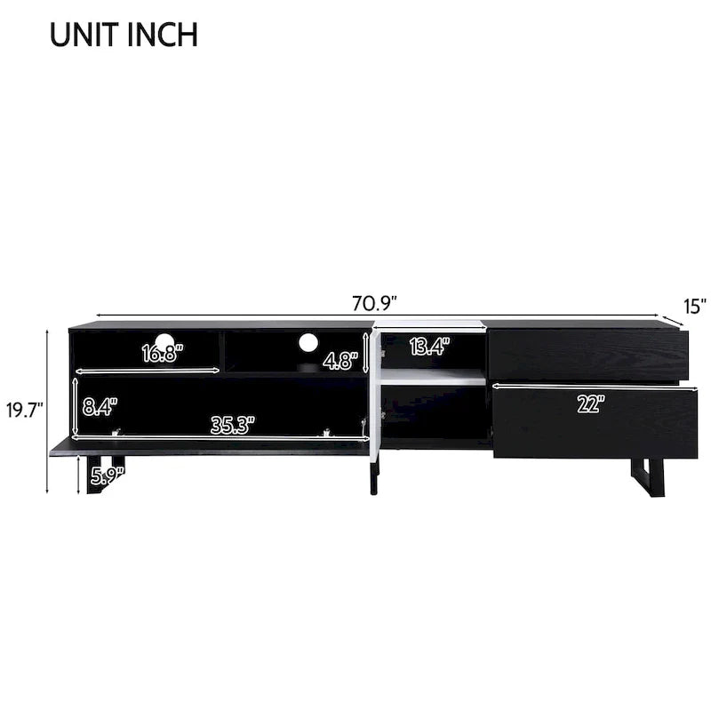 Meuble TV moderne console multimédia pour TV 80 pouces avec double espace de rangement - 15.00 x 70.90 x 19.70