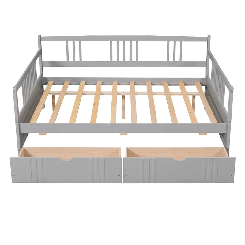 Lit de repos double en bois avec deux tiroirs