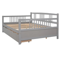 Lit de repos double en bois avec deux tiroirs