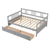 Lit de repos double en bois avec deux tiroirs