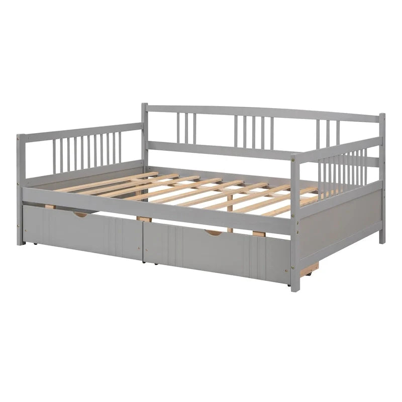Lit de repos double en bois avec deux tiroirs