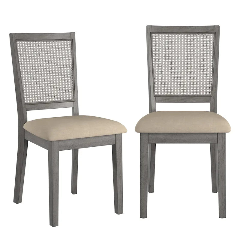 Chaises de salle à manger Ronda en lin beige et dossier en rotin (Lot de 2)